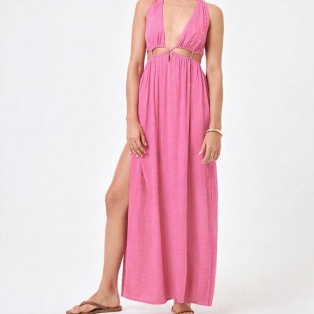 l*space Pink Plunge Maxi Swim Coverup Dress